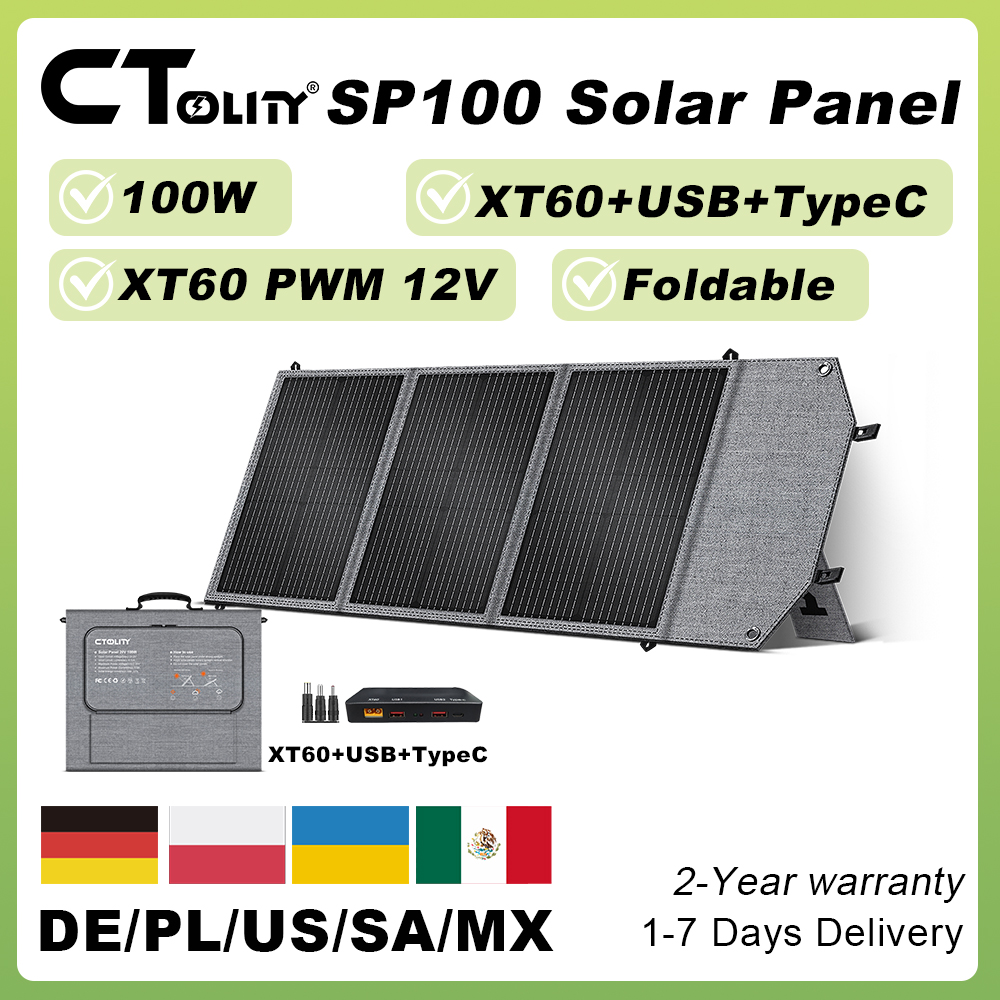 Folding Solar Panel - CTOLITY 100W ソーラーパネル XT60 USB タイプ