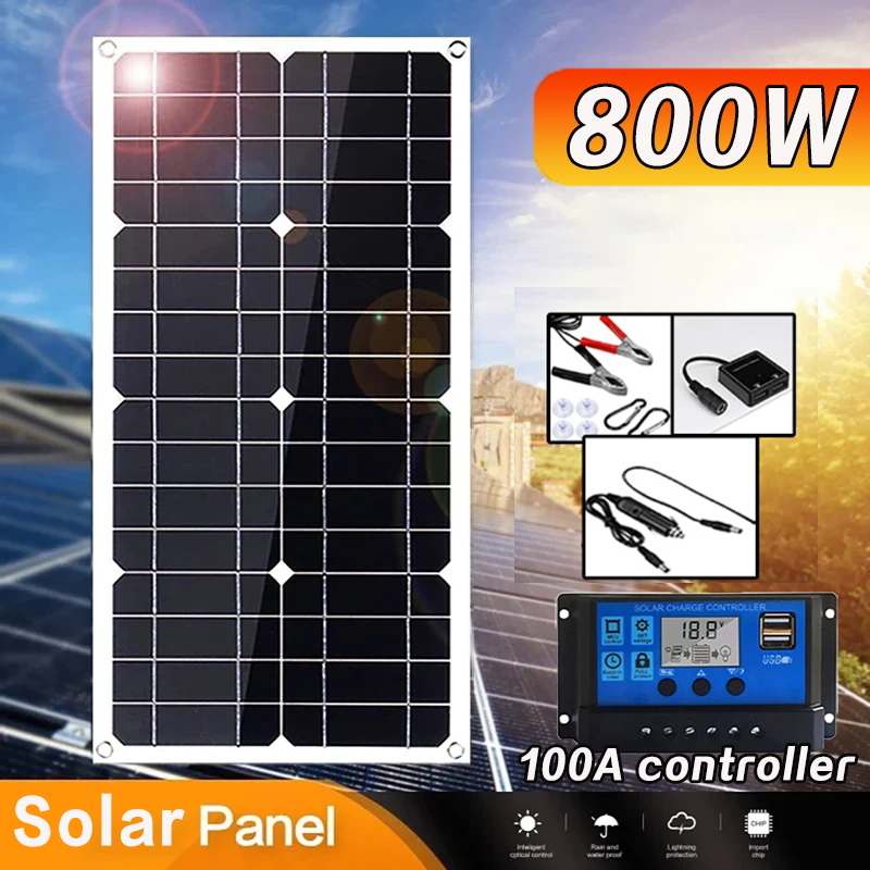 Renewable Energy Kits - キャンプ用の完全なソーラーパネル,バッテリーキット,キャンピングカーのアクセサリー,携帯電話の充電,12V, 18V, 800W