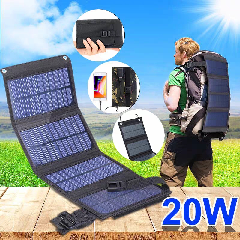 Folding Solar Panel - 折りたたみ式ソーラーパネル 20W 50W 60W ポータブルソーラーパネル充電器 USB