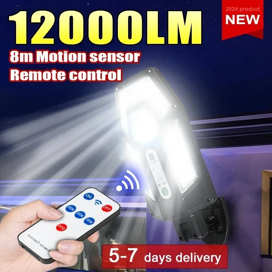 Waterproof Junction Box Solar - 12000LM強力ソーラーウォールランプ、リモコン付き屋外IP65防水LED投光器、センサー付きガーデンヤードランタン街路灯