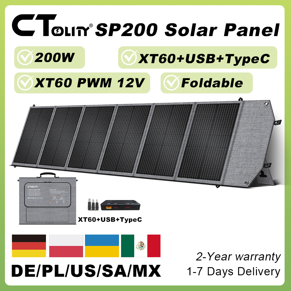 Folding Solar Panel - CTOLITY 200W 折りたたみ式ソーラーパネル 20.5V 23% 変換効率