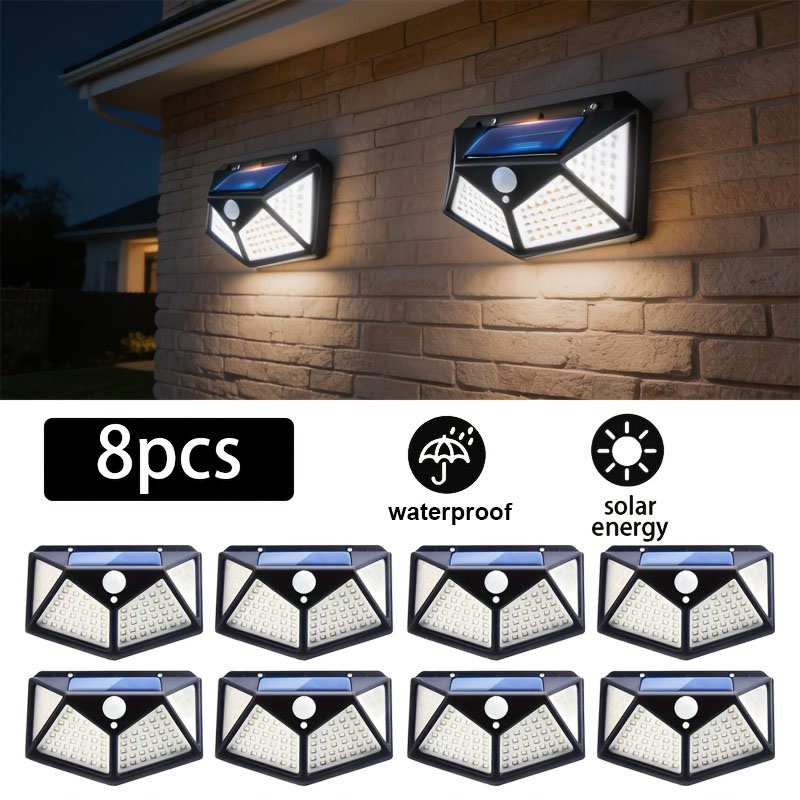 Waterproof Junction Box Solar - 1~8個 100LEDソーラーライト 270個付き ° 広角モーションセンサー3モード屋外防水ソーラーウォールライト（ゲート、庭、ガレージ用）
