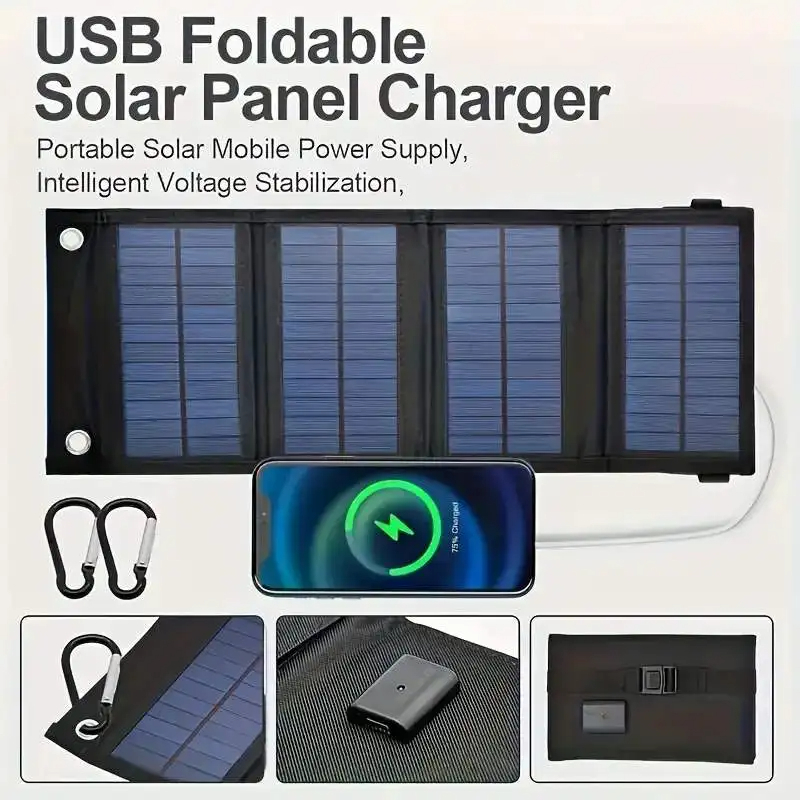 Folding Solar Panel - ポータブルUSB折りたたみ式ソーラーパネル、旅行用折りたたみ式ソーラーパネル、携帯電話充電バンク、懐中電灯、扇風機、携帯電話バッテリー