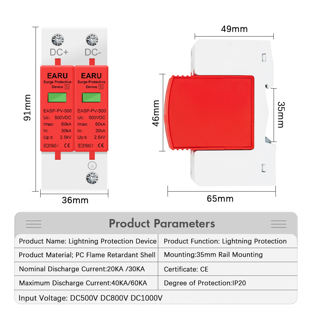 EARU 2P DC SPD サージ保護デバイス 500V  - Ac Surge Protector のレビューと価格