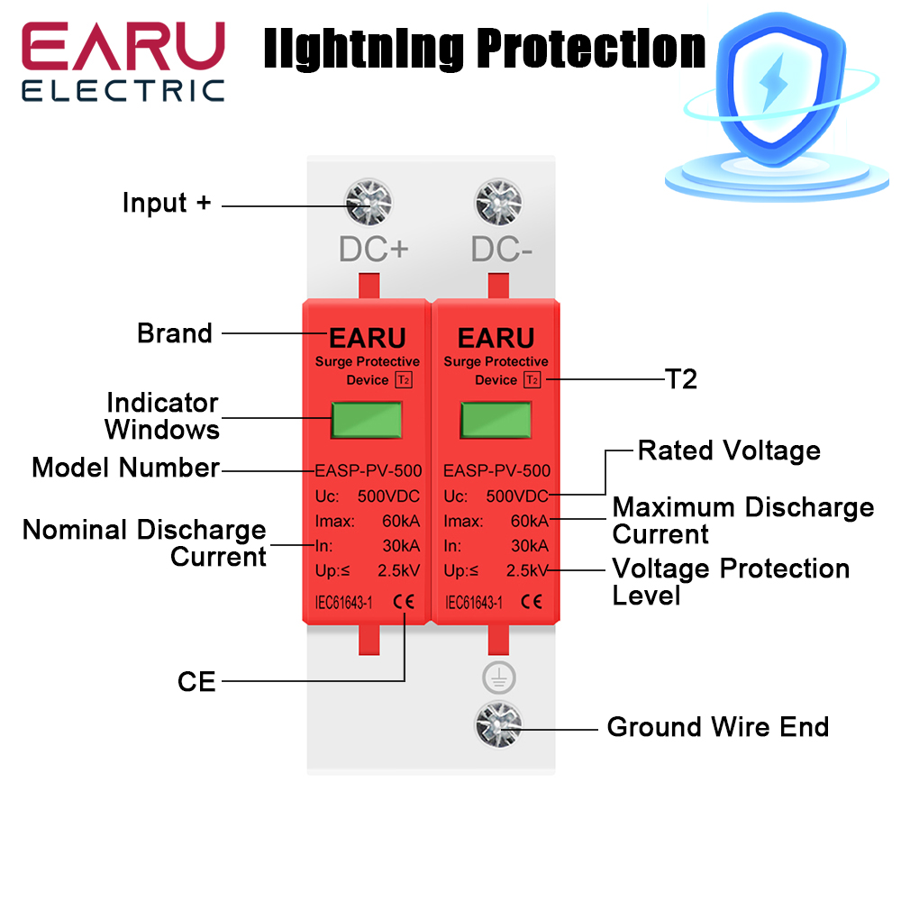 EARU 2P DC SPD サージ保護デバイス 500V  - Ac Surge Protector のレビューと価格