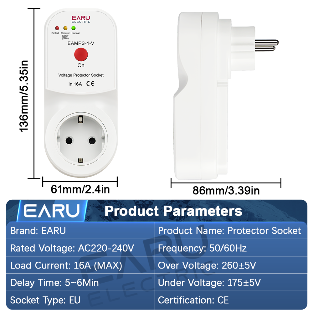 EARU 自動電圧保護ソケットスイッチ 16A AC 230 - Ac Surge Protector のレビューと価格