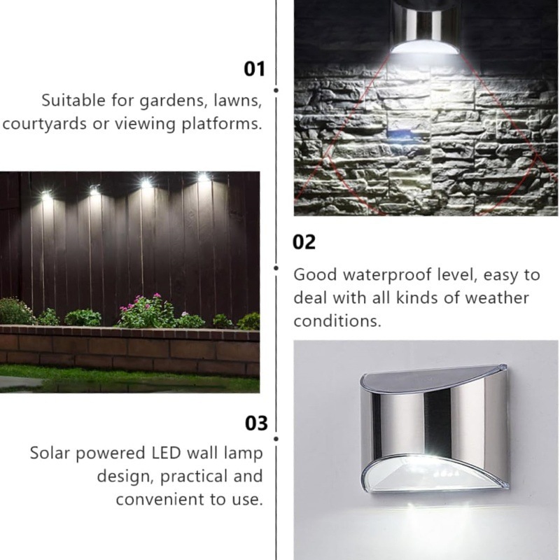 2 個ソーラーガーデンライトステンレス鋼中庭壁ランプ防水屋外 - Waterproof Junction Box Solar のレビューと価格