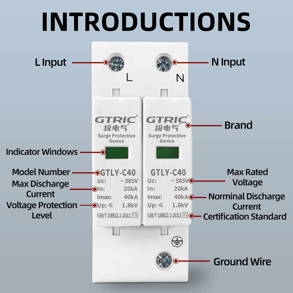 GTRIC 2P AC SPD サージ保護装置 40KA 6 - Ac Surge Protector のレビューと価格