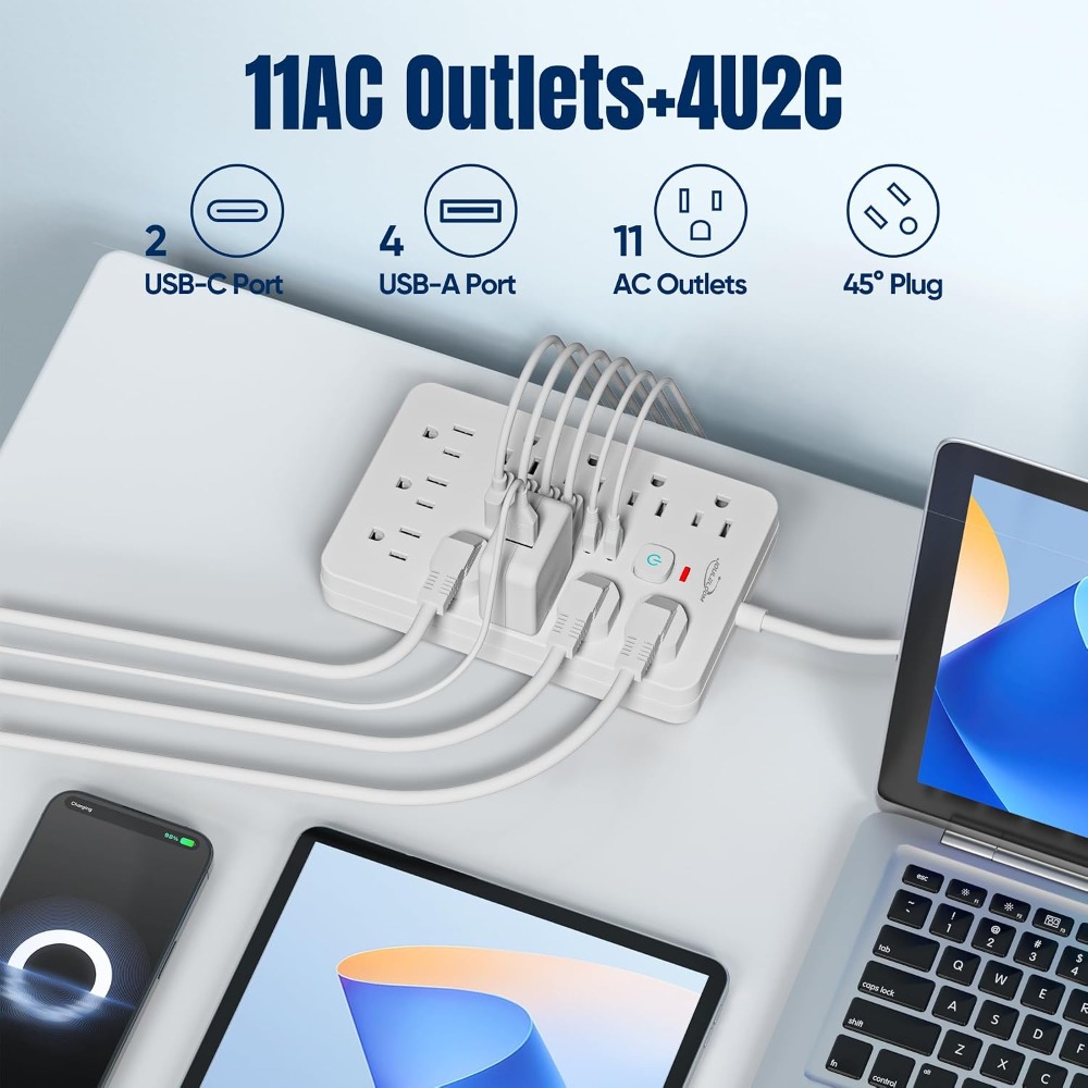 15フィート フラットプラグ サージプロテクター付き電源タッ - Ac Surge Protector のレビューと価格
