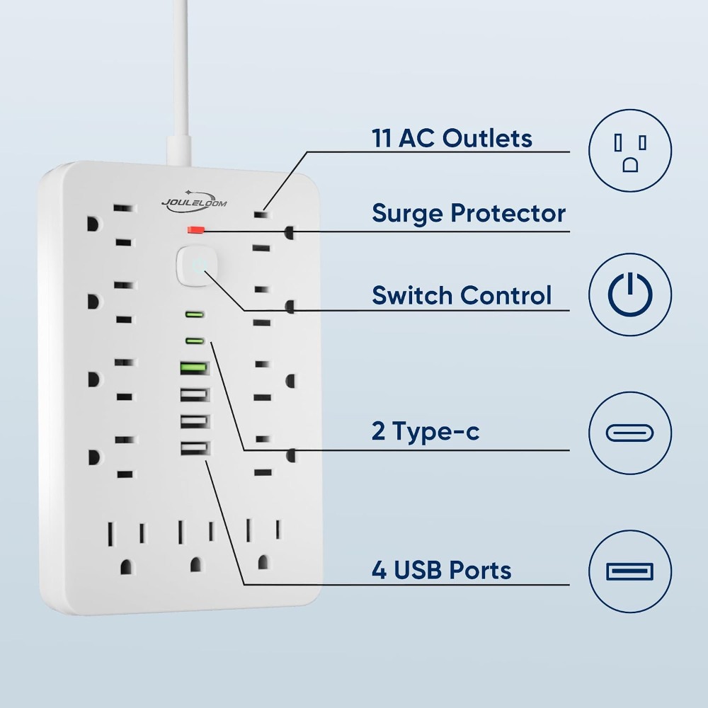 15フィート フラットプラグ サージプロテクター付き電源タッ - Ac Surge Protector のレビューと価格